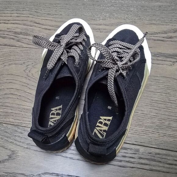 Zara Toecap Contrast Chunky Low Profile Gum Sole Trainers in Black - Picture 7 of 13